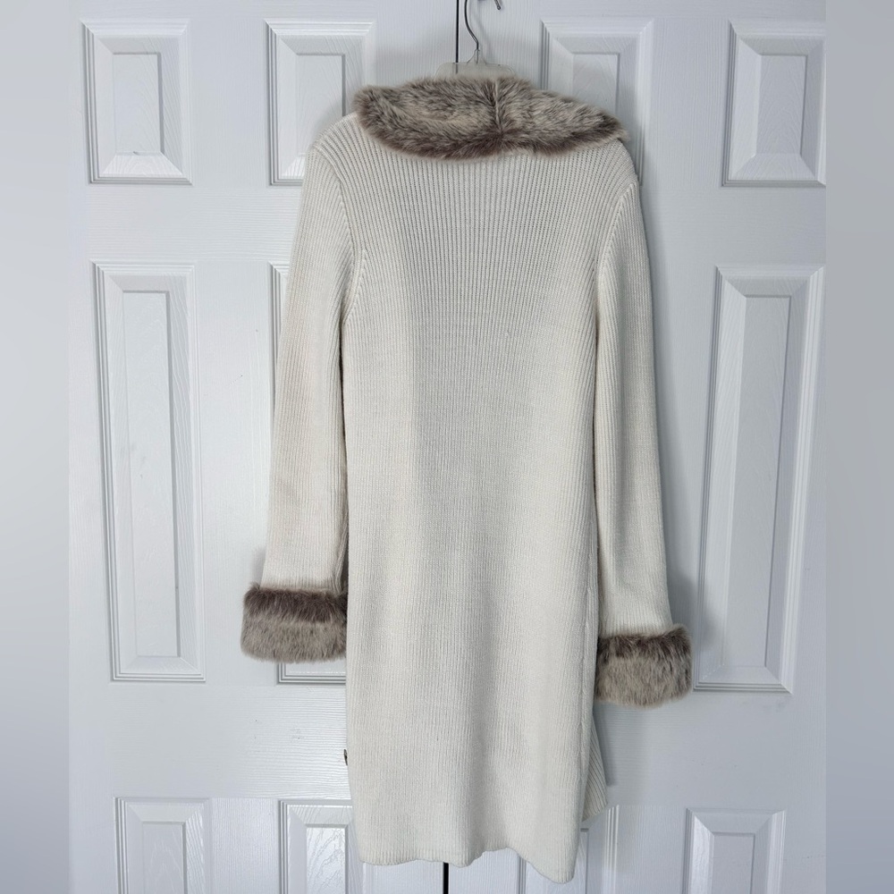 Christie & Jill Acrylic Cardigan Sweater Faux Fur Collar and Sleeve Ivory Large - Picture 10 of 15